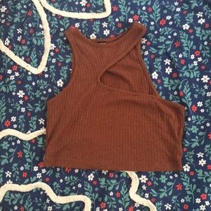 SHEIN . It’s a reddish brown color and it is a size medium
